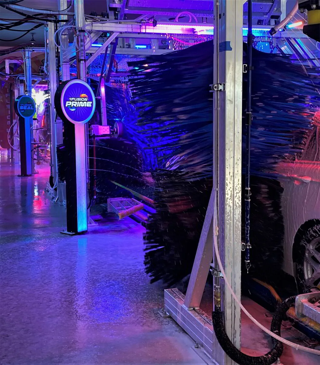 Wash brushes and lights inside the Alpharetta tunnel